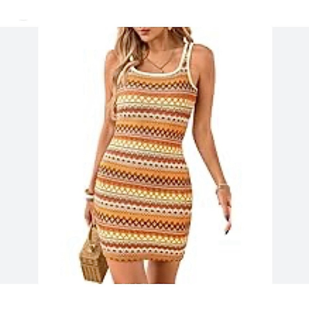 Striped Knit Mini Dress - Yellow Multicolor